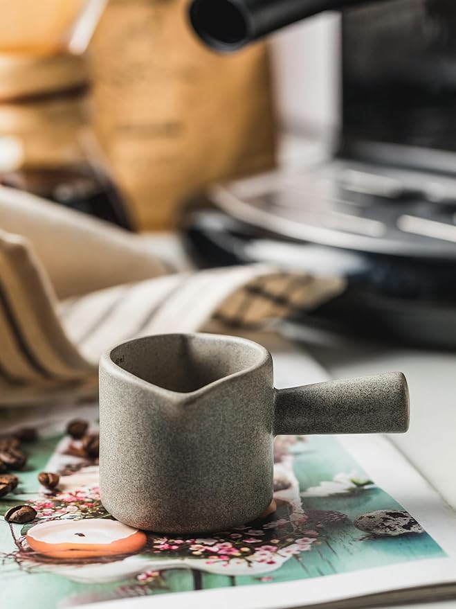 YHOJOY Measuring Cups Ceramic, Double Spouts Espresso Cup with Handle, Coffee Measuring Cups, Espresso Shot Milk Cup Pitcher 90 Ml, Gray