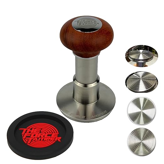 The Force Tamper Automatic Impact Adjustable Constant Pressure and Autoleveling Coffee Tamper Reddish Brown Jellyfish Wooden Handle Set Pro (Duo-Distribute Set, 54.00mm)