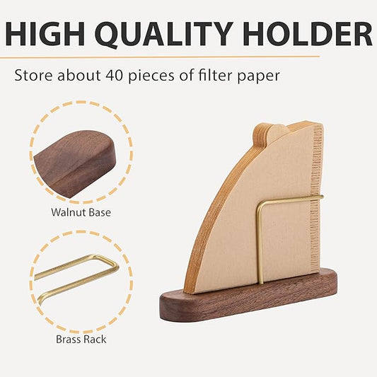 Coffee Filter Holder, Cone Coffee Filter Holder Storage, Coffee Filter Stand for Coffee Filters Size #01 and #02 (Walnut)