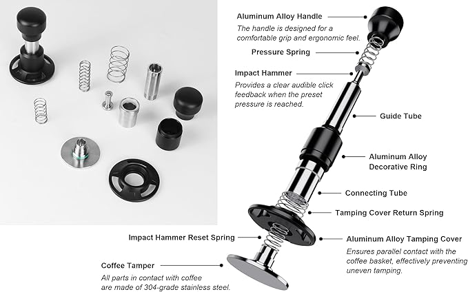 WYLOSUA® 51mm Constant Force Impact Coffee Tamper - Auto-Leveling & Impact Mechanism, Effortless Press for Stable Extraction - Essential for Pro/Home Espresso (Fits 51mm Portafilters)