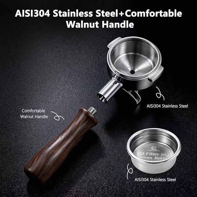 Espresso Accessories, 58mm Double Spout Portafilter with 18g Convex Filter Basket (715 Holes), Walnut Wood Handle, Compatible with La Marzocco, Slayer, Rocket Espresso, Lelit & E61 Machines