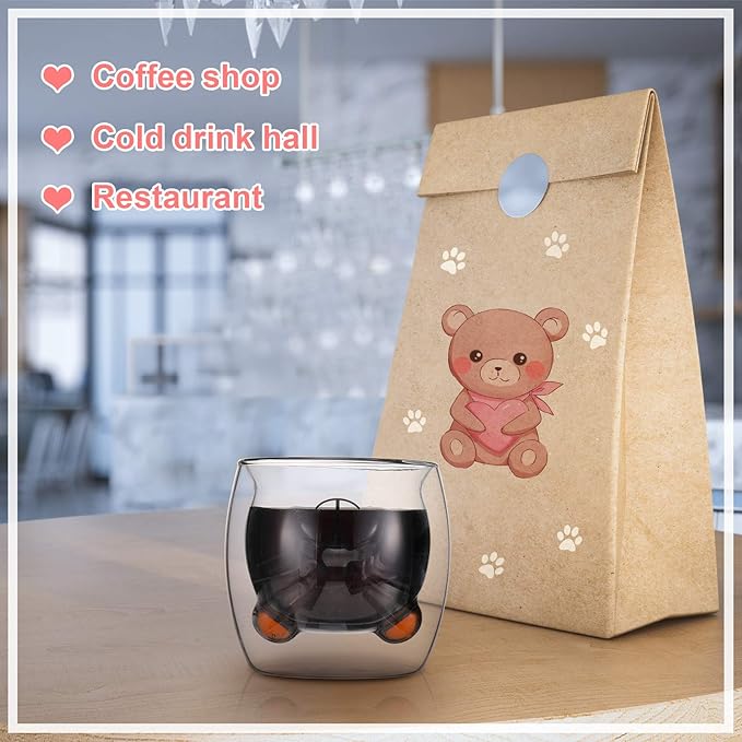 Patelai 2 Pcs Cute Bear Mugs Insulated Double Wall Glass Bear Cups for Christmas Birthday Gifts Animal Tea Milk Juice Chocolate Cappuccino Cups Home Glass Mugs for Baby Shower(White, Pink)