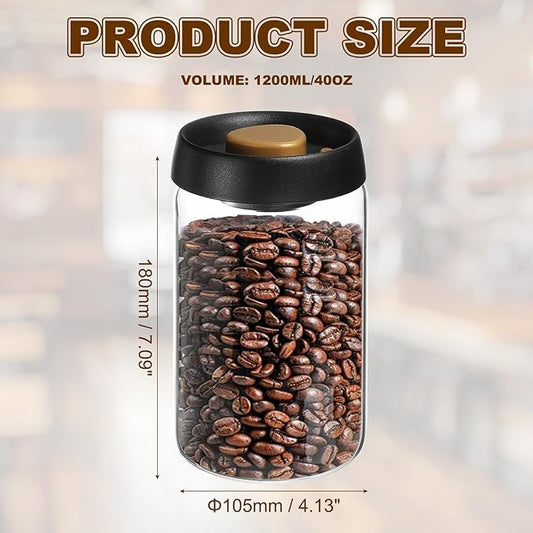 uxcell Coffee Vacuum Container, 1200ml/40oz Glass Coffee Bean Storage Container with Lids for Spices Biscuits Loose Leaf Tea, Black Gold Tone