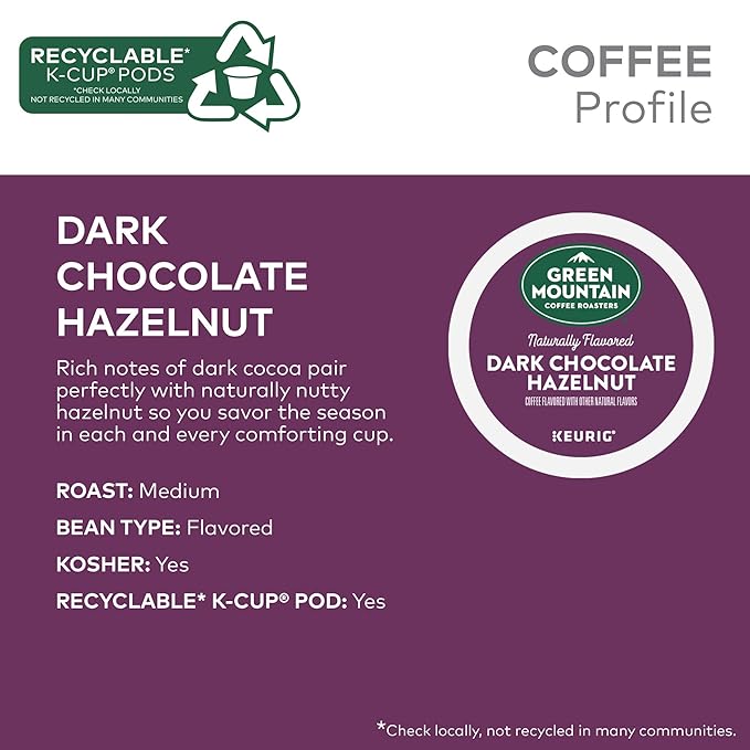 Green Mountain Coffee Roasters Dark Chocolate Hazelnut Coffee, Keurig Single Serve K-Cup Pods, 96 Count
