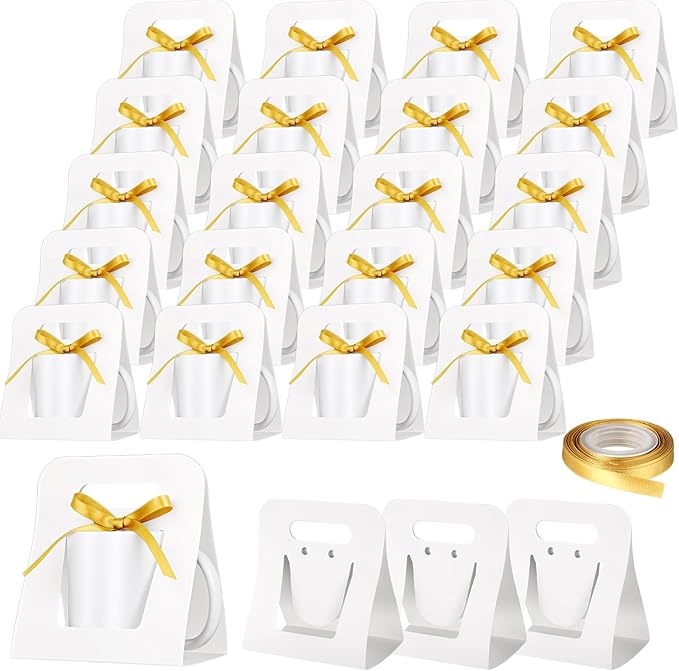 24 Pack Mug Boxes for Gifts 11 oz Coffee Mug Gift Boxes with 1 Roll Ribbon Sublimation Cups Packaging Bags for Sublimation Coffee Cups Blanks Wrapping(White)