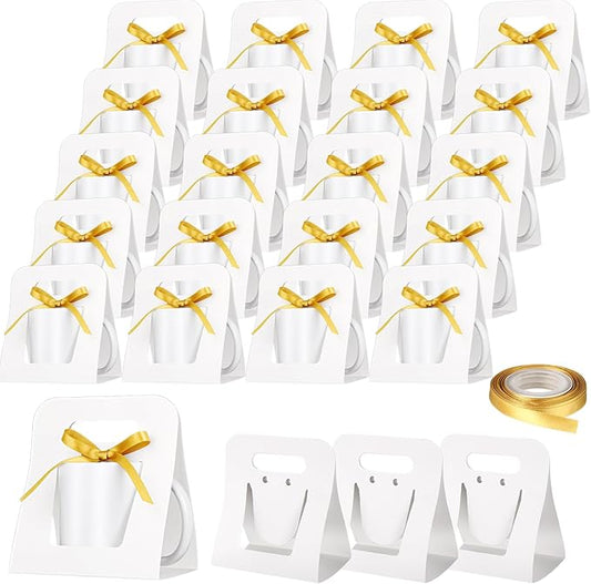 24 Pack Mug Boxes for Gifts 11 oz Coffee Mug Gift Boxes with 1 Roll Ribbon Sublimation Cups Packaging Bags for Sublimation Coffee Cups Blanks Wrapping(White)