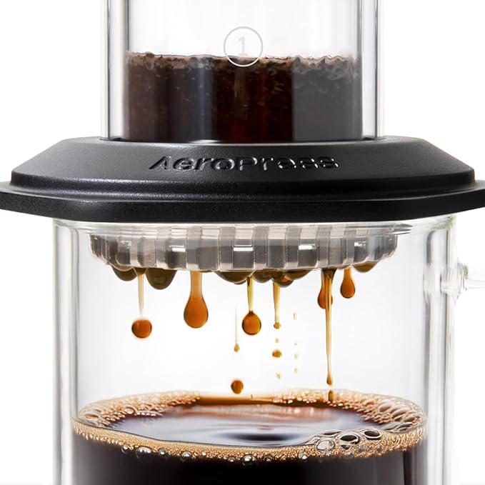 AeroPress Premium Coffee Press, Glass, Stainless Steel & Aluminum Coffee Maker, all-in-One French Press, Pour-Over & Espresso-Style manual brewer, 2 min brew for less bitterness, more flavor (Black)