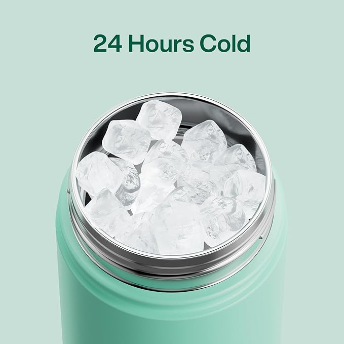ENCOOL Insulated Water Bottle with Straw Stainless Steel Water Bottle, Leak-Proof, BPA-Free, Double Wall Vacuum Keeps Cold for 24 Hours for Sports, Travel, School (18 oz, Brook Green)