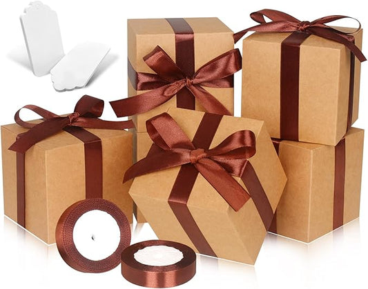 100 Pack Small Gift Boxes, 3x3x3 Inches Favor Boxes Brown Paper Gift Boxes with Lids for Presents, Crafting, Cupcake Boxes, Gifts, Candy Boxes for Wedding Party Bridal Shower Baby Shower Favors