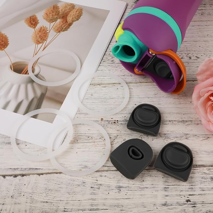 4pcs Water Bottle Seal Circle & 4pcs Replacement Stopper, Silicone O Circle Lid Gasket Parts for Owala Free Sip 19oz 24oz 32oz 40oz, Cap Mouth Plug Gasket Accessories, BPA-Free