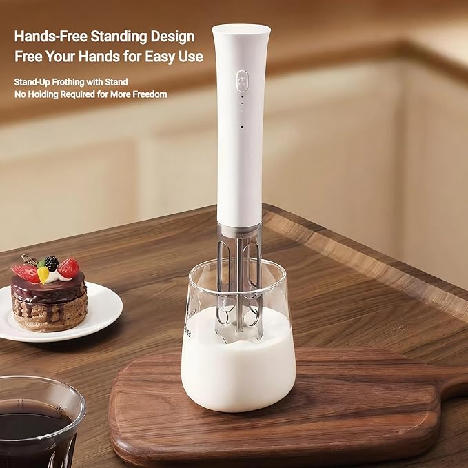 Rechargeable Milk Frother Hanheld, Dual Spring Whisk Electric Coffee Frother, Portable Hand Frother Wand Drink Mixer for Matcha Lattes Cappuccino, Kitchen Gifts, White