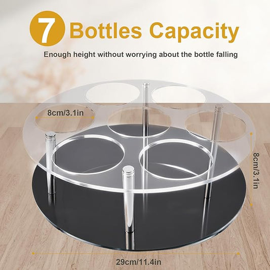 Large Rotating Coffee Syrup Organizer 7 Bottles Syrup Rack for Countertop, Acrylic Syrup Bottle Holder Stand for Coffee Bar Station, Turntable Wine Display Tray