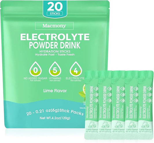 Electrolyte Powder Packets, Hydration Packets 20 Stick, Sugar Free Electrolytes for Rapid Recovery, Electrolyte Powder Drink Mix with Yerba Mate - Gluten Free, Keto Friendly, Vegan