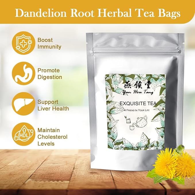 EILIN YHT Dandelion Root Tea Bags Roasted Herbal Leaves - 2Gram x 100 Counts Support Liver Kidney Health Digestion Boost Immune System