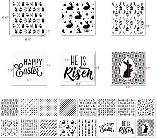 6in Easter Cookie Stencils for Royal Icing, Eggs Carrot Rabbit Face Bunny Shapes, 16 Pcs Assorted Sizes Easter Eggs Stencils for Baking Drawing Dessert Coffee Decoration
