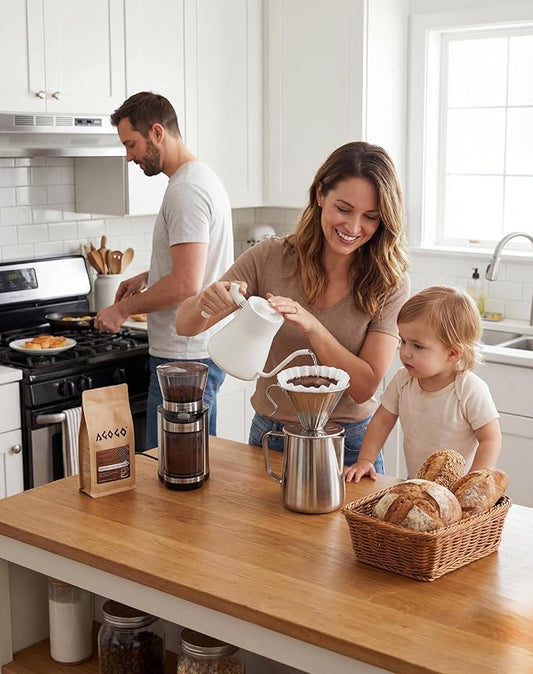 AGOGO Portable Pour Over Coffee Maker V60 Set - Easy Cleaning Compact 304 Stainless Steel Dripper for Camping & 50 Filters Paper & Cleaning Rag Silvery 30oz