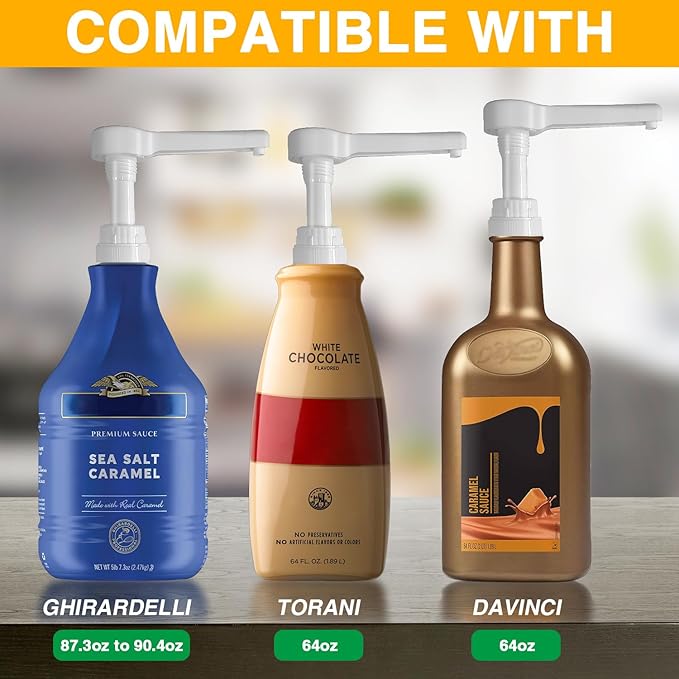 DupakSYS 2Pcs White Sauce Pump Dispenser for 64 oz Bottles - Reusable Large 15CC Syrup Pump for Chocolate, Pumpkin, Caramel, Vanilla, Mocha