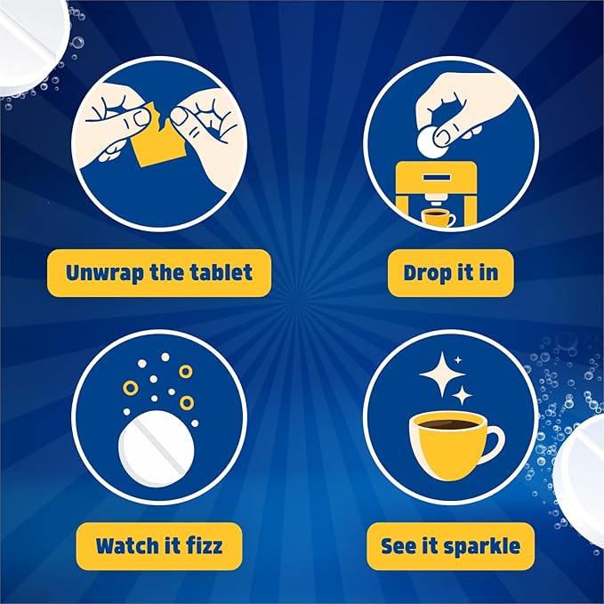 THE BIG FIZZ Coffee Maker Descaler - Easy to Use Coffee Machine Tablets Compatible with All Major Brands - Fast Acting Descaling Tablets Preserves Brew Flavor & Machine Longevity (24 Count)