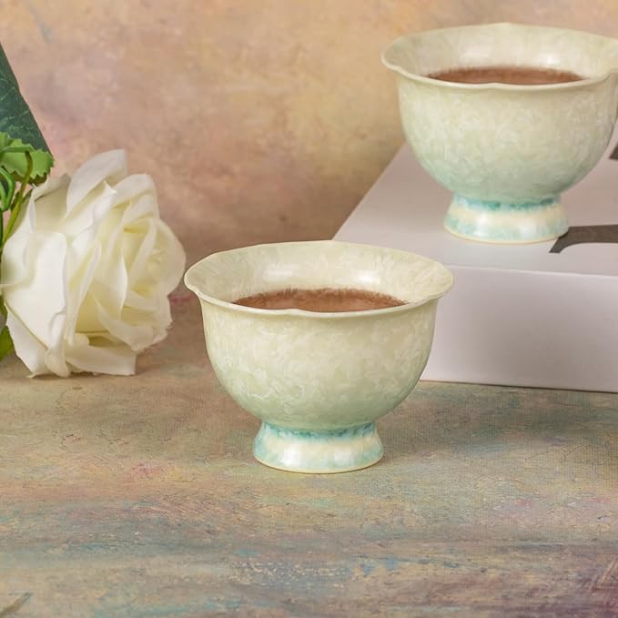 KAMMAK Ceramic Tea & Coffee Cups Set of 2 - Vintage Crystalline Glaze Espresso Mugs, 2.8oz Hand Painted for Afternoon Tea or Coffee, Birthday Gift for Women Men, Yellow-Green Gradient