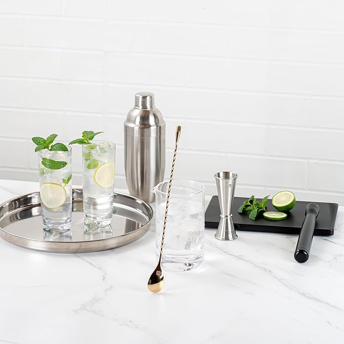Restaurantware Bar Lux 12 Inch Bar Spoon 1 Corkscrew Handle Cocktail Stirrer Spoon - Long Commercial Gold-Plated Stainless Steel Cocktail Mixing Spoon For Stirring And Mixing