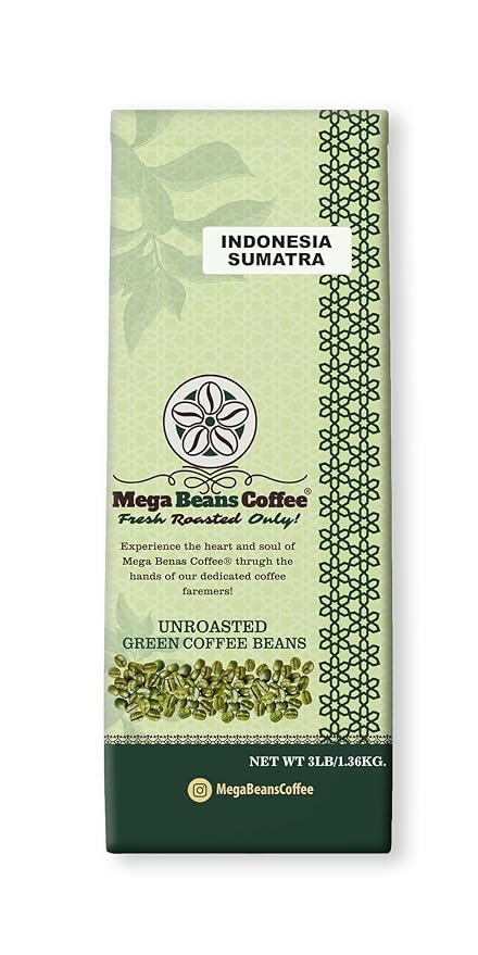 Mega Beans Coffee Indonesia Sumatra Green Coffee Beans, Unroasted Single-Origin, 3 lb Raw High-Altitude Beans for Home Roasting