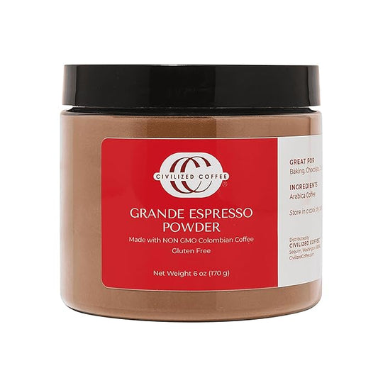 Civilized Coffee Espresso Powder Grande – Premium Colombian Coffee for Baking, Desserts & Smoothies, Non-GMO, Medium Roast, Fine Ground (6 oz)