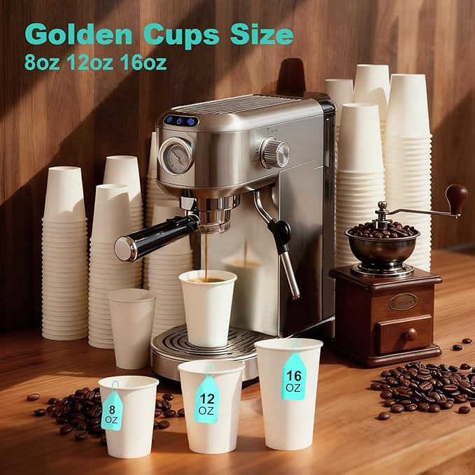 Coolcap 16 oz 100 Pack Disposable Coffee Cups, Bulk White Disposable Paper Cups, Coffee Cups for Hot Tea, Chocolate and Cold Drinks