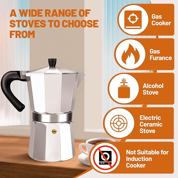 DITOSH 3 Cup Aluminum Espresso Stovetop Moka Pot Express Coffee Maker Percolator Italian Classic Mocha Coffee Machine for Italian and Cuban Cafe Brewing for Home & Camping 150ml 5oz