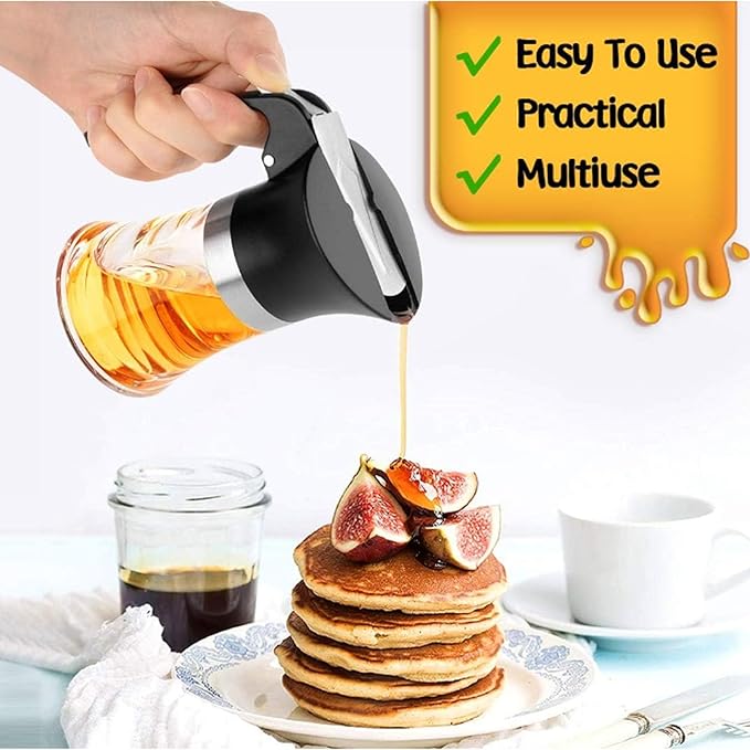 Bewinner 3.38Oz Syrup Dispenser, Honey Pot Glass Honey Dispenser Jar, Stainless Steel Maple Syrup Container Easy to Clean for Chocolate Peanut Butter Caramel