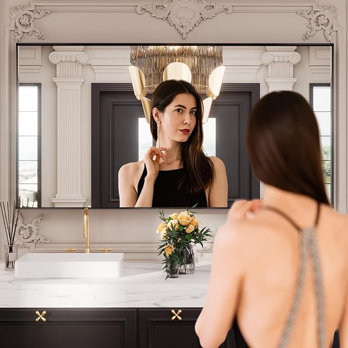 LOAAO Black Bathroom Mirror 84"X32" for Wall, Rectangle Bathroom Vanity Mirror, Tempered Glass, Hangs Vertically or Horizontally, Easy to Install, Modern Design