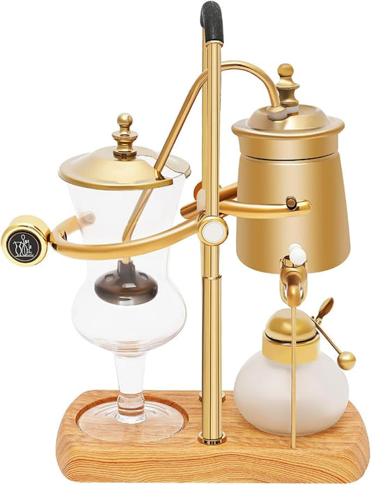 Liffshsy Balance Siphon Coffee Maker, Coffee Brewer Vintage with Alcohol Burner Bottle and Measuring Cup Spoon, 400ml Gravity Coffee Maker for Personal Kitchens Coffee Shops (Gold)