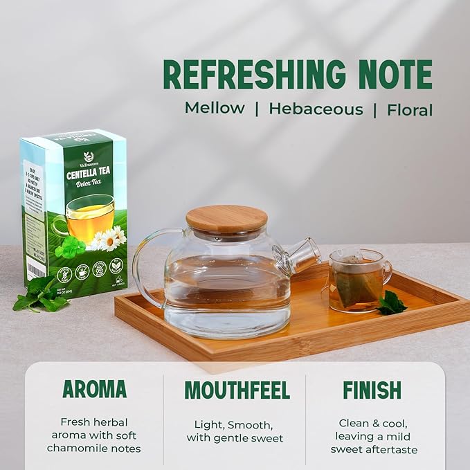 VieTreasures Centella Tea, 40 Tea Bags | Natural Centella & Chamomile. Caffeine-Free, Sugar-Free, Gluten-Free, Mild Sweet Herbal Infusion | Assist With Water Retention & Digestion| Detox Tea, 2.8oz