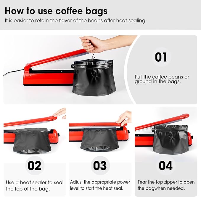 8oz 1/2 lb 60pcs Coffee Bags with Valve,Vented Coffee Bag Packing Food Store Bags Coffee Packaging Stand-up Coffee Storage Pouches Diamond Shaped Need to Use Heat Sealing Machine（Black）
