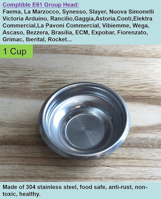 E-61 58mm Precision Filter Ridged Basket Stainless Steel Portafilter Basket Espresso Basket Compatible 58mm Portafilter Filter Basket 1 Cup Coffee Basket Replacement 58mm-1