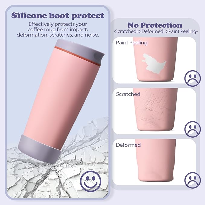 2pcs Silicone Boot for Owala SmoothSip Slider Coffee Tumbler 20oz 12oz, Anti-Slip Sleeve for Travel Coffee Mug, Protective Accessories for Owala BPA Free (Taro Purple)