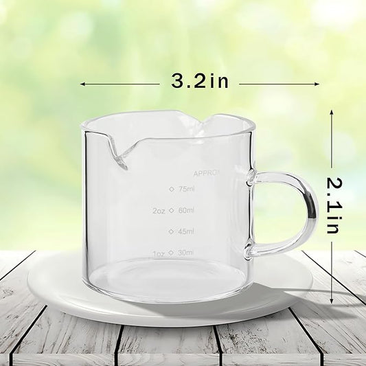 Espresso Double Spout Glass Coffee Cups with Handle - 75ML/2.5OZ Clear Borosilicate Glass Shot Glasses with Scale Measurement (2 Pack)