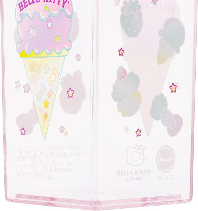 Silver Buffalo Sanrio Hello Kitty as a Unicorn Ice Cream Plastic Pastel Pink Milk Carton Pitcher Bottle, 16.2 Ounces