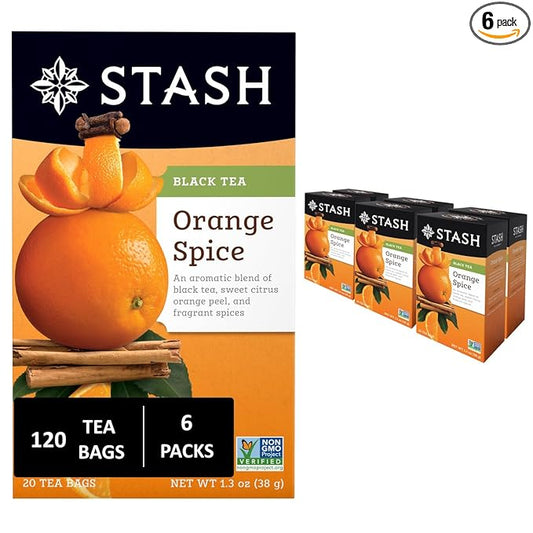 Stash Tea Orange Spice Black Tea - Caffeinated, Non-GMO Project Verified Premium Tea with No Artificial Ingredients, 20 Count (Pack of 6) - 120 Bags Total