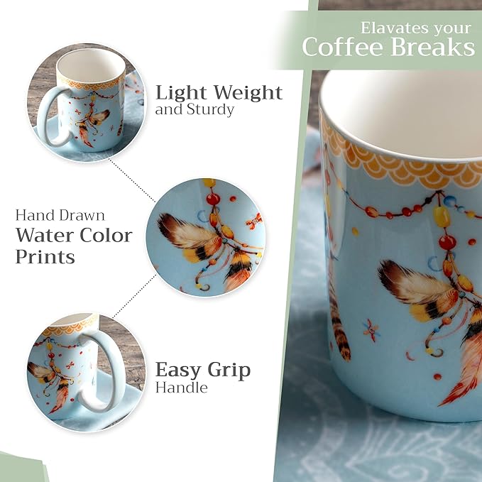 Maison d' Hermine Coffee Mug with Handles Fine Bone China Mugs Pack of One Tea Cups for Hot Beverages Cappuccino Latte Home Restaurant Office Perfect for Gift (Ibiza - Festival, 12 Ounce)