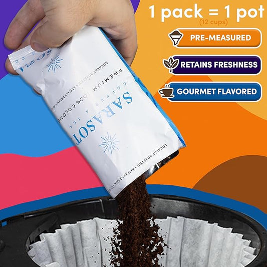 Coffee Packets Sampler – Coffee Variety Pack Ground Coffee Gift Set, Medium Dark & Flavored Roast, Low Acid Gourmet Pre-Measured Packs for 12-Cup Brewers, 2oz Individual Bags