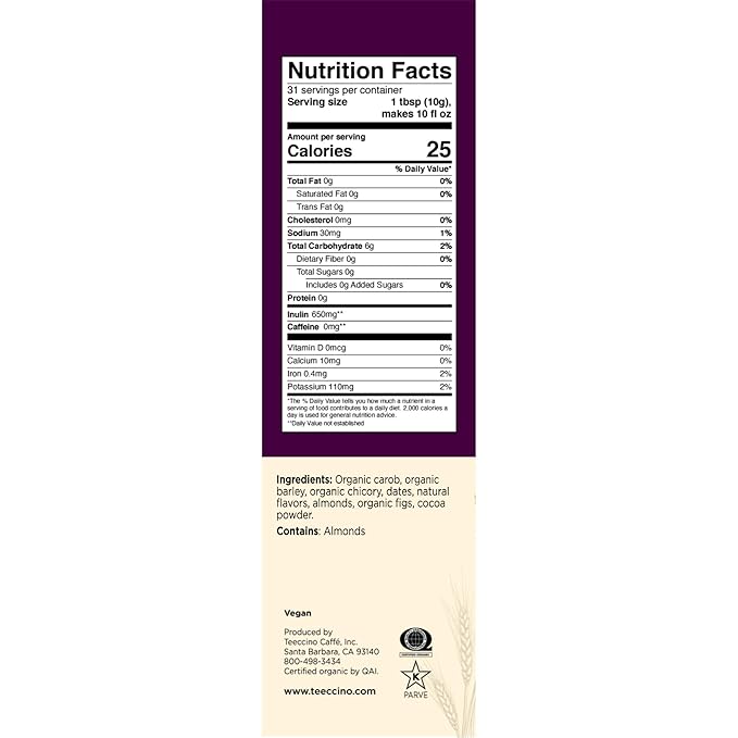 Teeccino Raspberry Mocha Chicory Coffee Alternative - 11 Ounce - Ground Herbal Coffee That’s Prebiotic, Caffeine Free & Acid Free, Dark Roast, (Pack of 3)