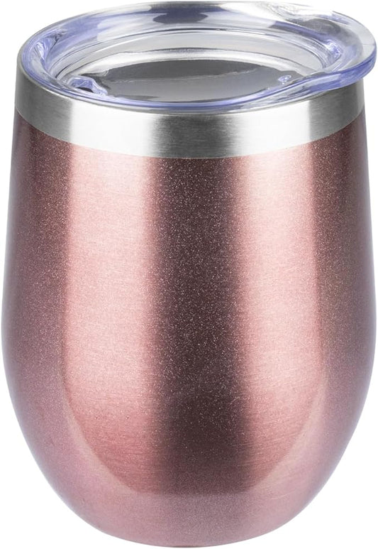 StarSpeed 12oz Wine Tumbler with lid, Stainless Steel Travel Mugs Stemless Double Wall Insulated Coffee Cup, Insulated Wine Glasses Travel Tumbler for Cold & Hot Drinks(Rose Gold, 1)