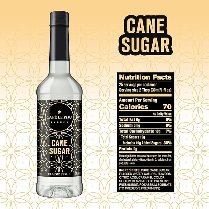 NEW Café Le Rou Cane Sugar Classic Syrup - 25.4 oz, 1 Pack with 1 Gold Pump Dispensers 25.4 Fl Oz (Pack of 1)