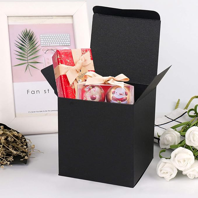 15 Pcs Black Gift Boxes, 6 x 6 x 6" Kraft Paper Cardboard Boxes - Perfect for Parties, Weddings, Birthdays, Christmas & Crafting
