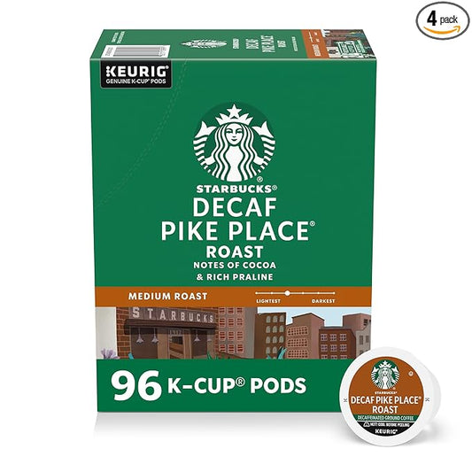 Starbucks K-Cup Coffee Pods, Medium Roast Hot or Iced Coffee, Decaf Pike Place Roast, 96 Keurig Pods