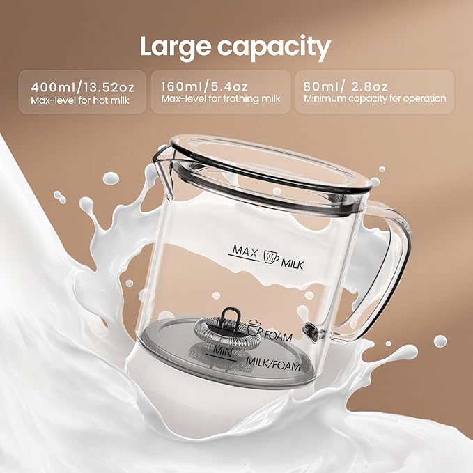4-in-1 Milk Frother, Electric Milk Frother and Steamer with LED Touch Screen, Ceramic Lining Bottom, Milk Warmer 13.52oz for Lattes, Cappuccinos, and Macchiatos at Home, White