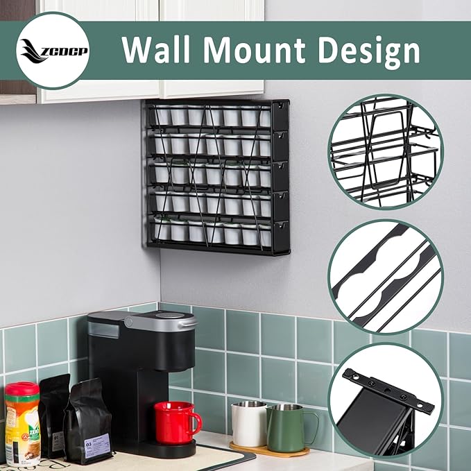 ZCDCP for K Cup Coffee Pod Holder, K Cup Holder Drawer Wall Mounted Coffee Pod Organiser (Holds 35 Coffee Pods)