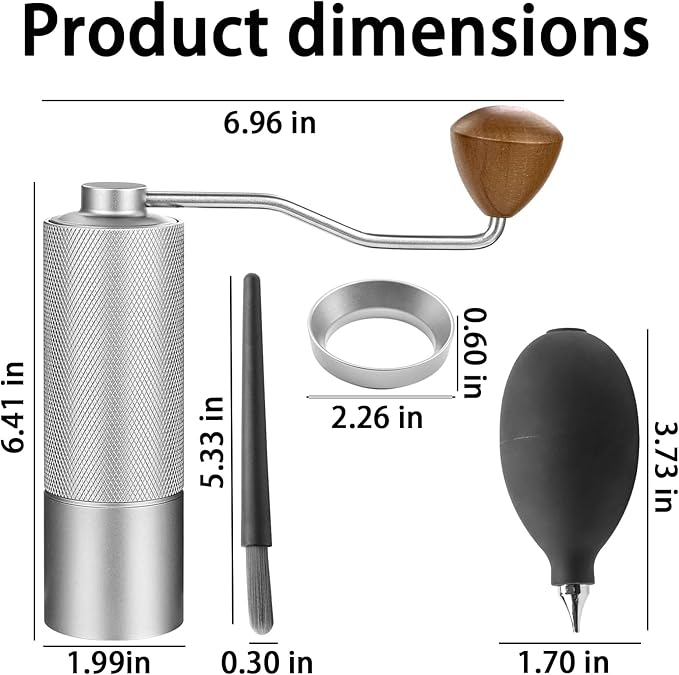 Manual Coffee Grinder with Stainless Steel Burr, Portable Coffee Grinder for for Espresso, Travel, Camping and Office (Silver)
