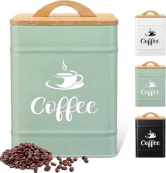 Maxdot 40 oz Turquoise Airtight Coffee Canister Large Iron Farmhouse Container with Wooden Bamboo Lid Tea Storage Kitchen Countertop Container for Coffee Grounds Beans Pods