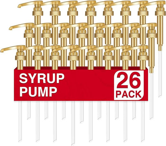 VOISEN Coffee Syrup Pumps, Syrup Pump, 26 Pack Gold Skinny Syrup Pump for 750ml 25.4oz Syrup Bottle, Syrup Pump Dispenser for Kitchen Dinning Coffee Bar Drinking Mixes,Davinci,Jordans